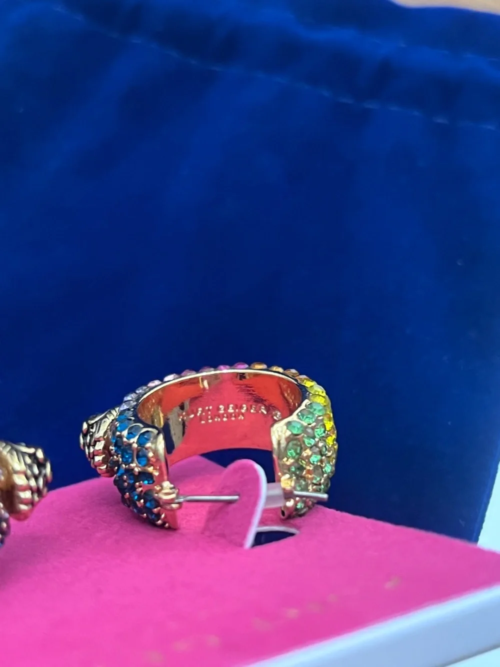 Kurt Geiger Rainbow Crystal Logo Hoop Earrings - Picture 3 of 6